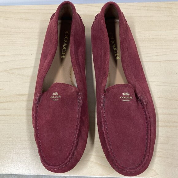 Coach Amber Loafers, Size 9.5 B Raspberry Red Suede Leather Moccasins Shoes - Picture 1 of 9